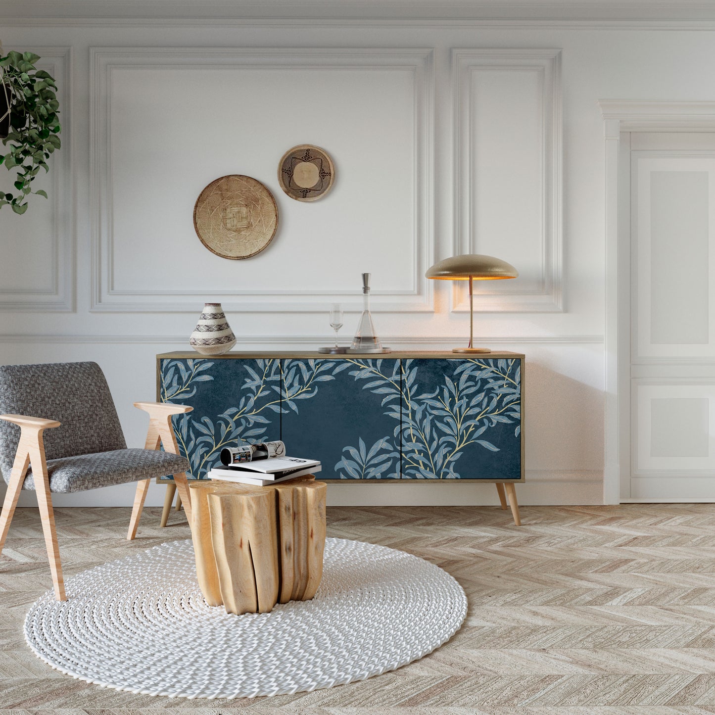 Credenza a 3 ante BLUE FOGLIE effetto rovere