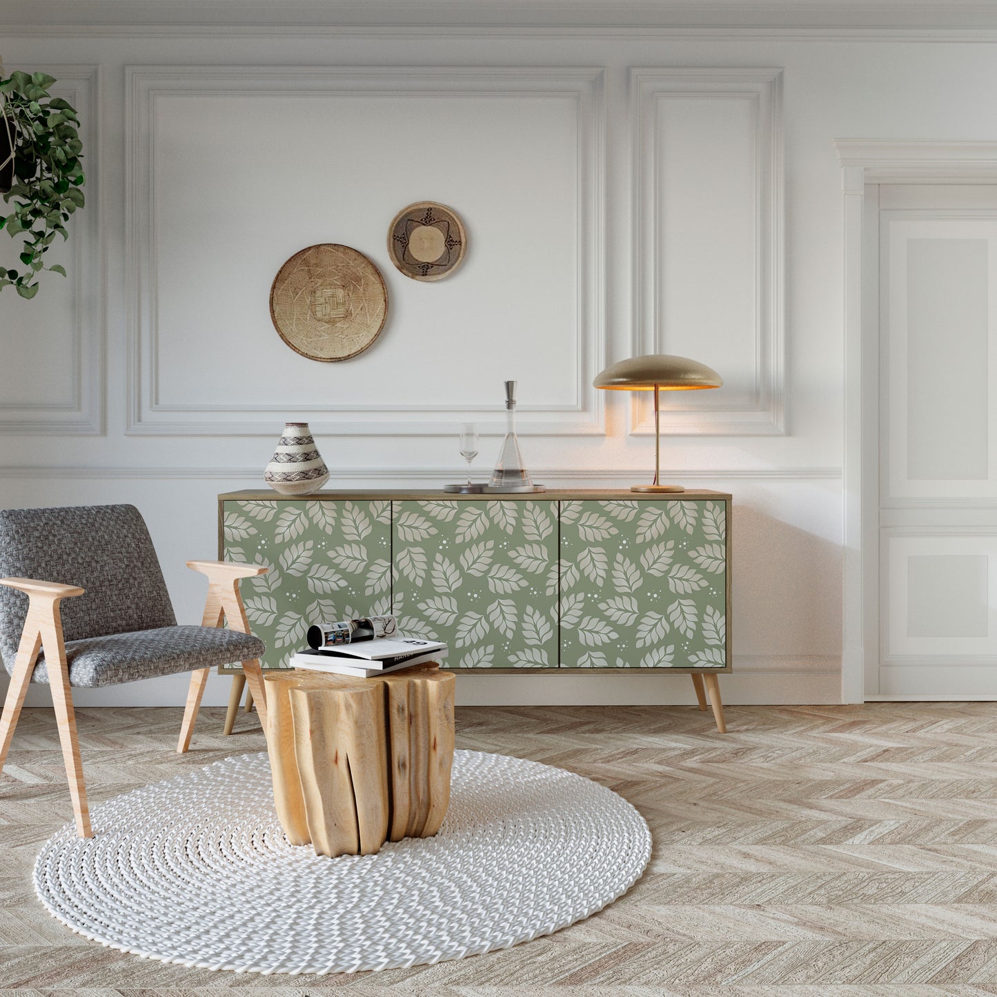 LEAVES ON GREEN 3-Door Sideboard in Oak Effect