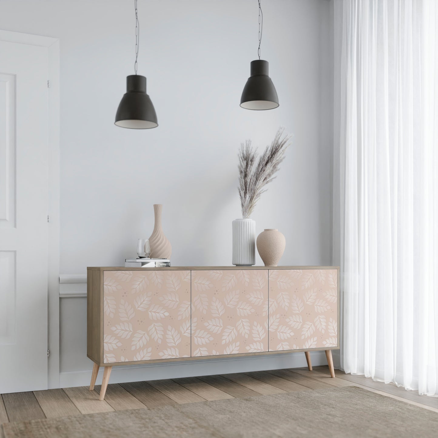 LEAVES ON BEIGE 3-Door Sideboard in Oak Effect