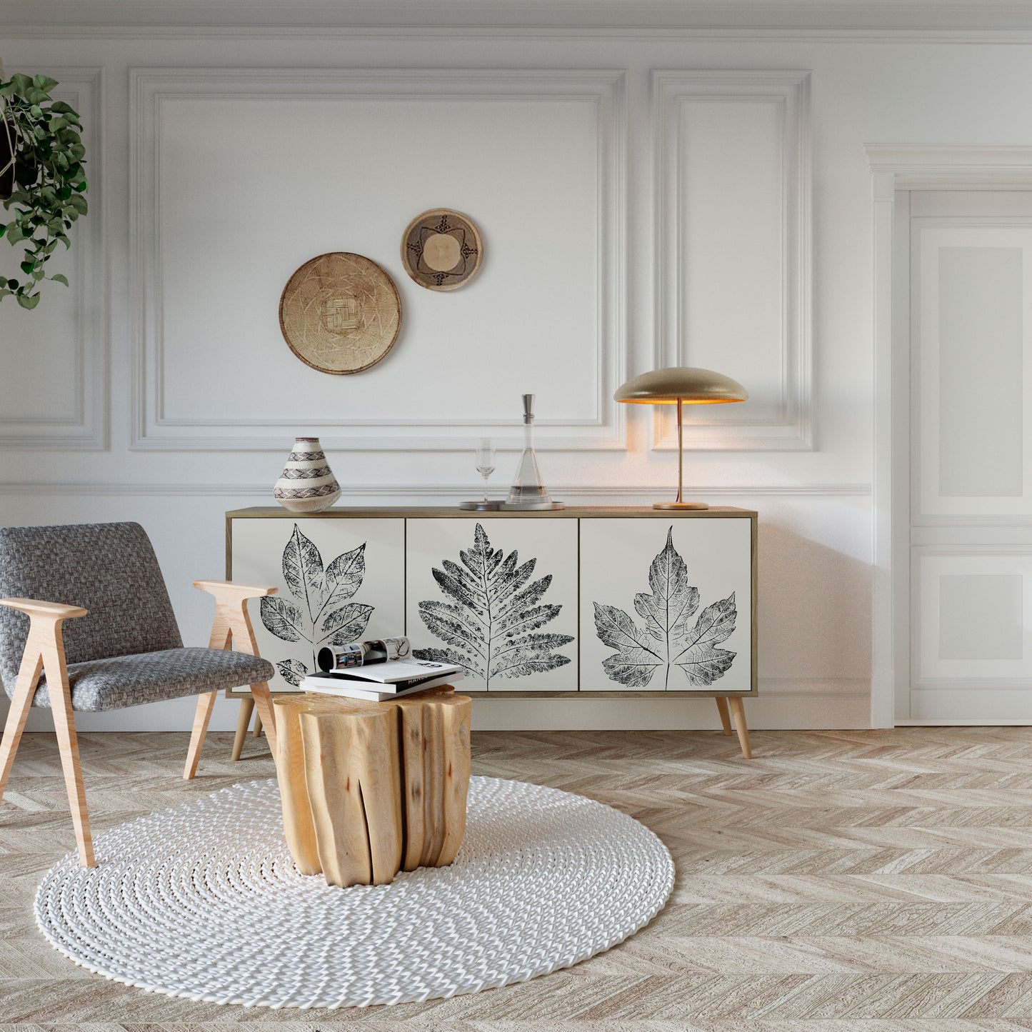 Credenza LEAFY STAMPS a 3 ante in effetto rovere