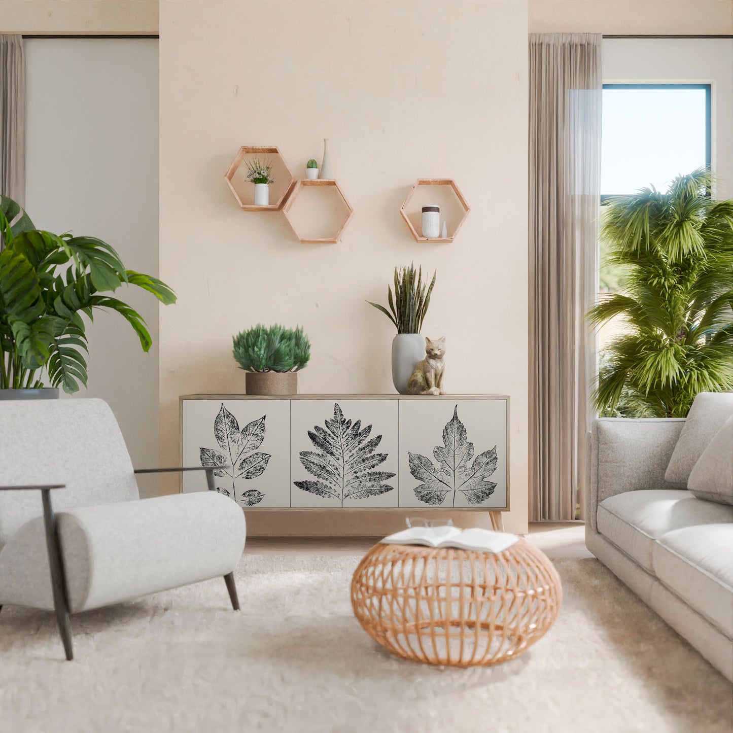 Credenza LEAFY STAMPS a 3 ante in effetto rovere