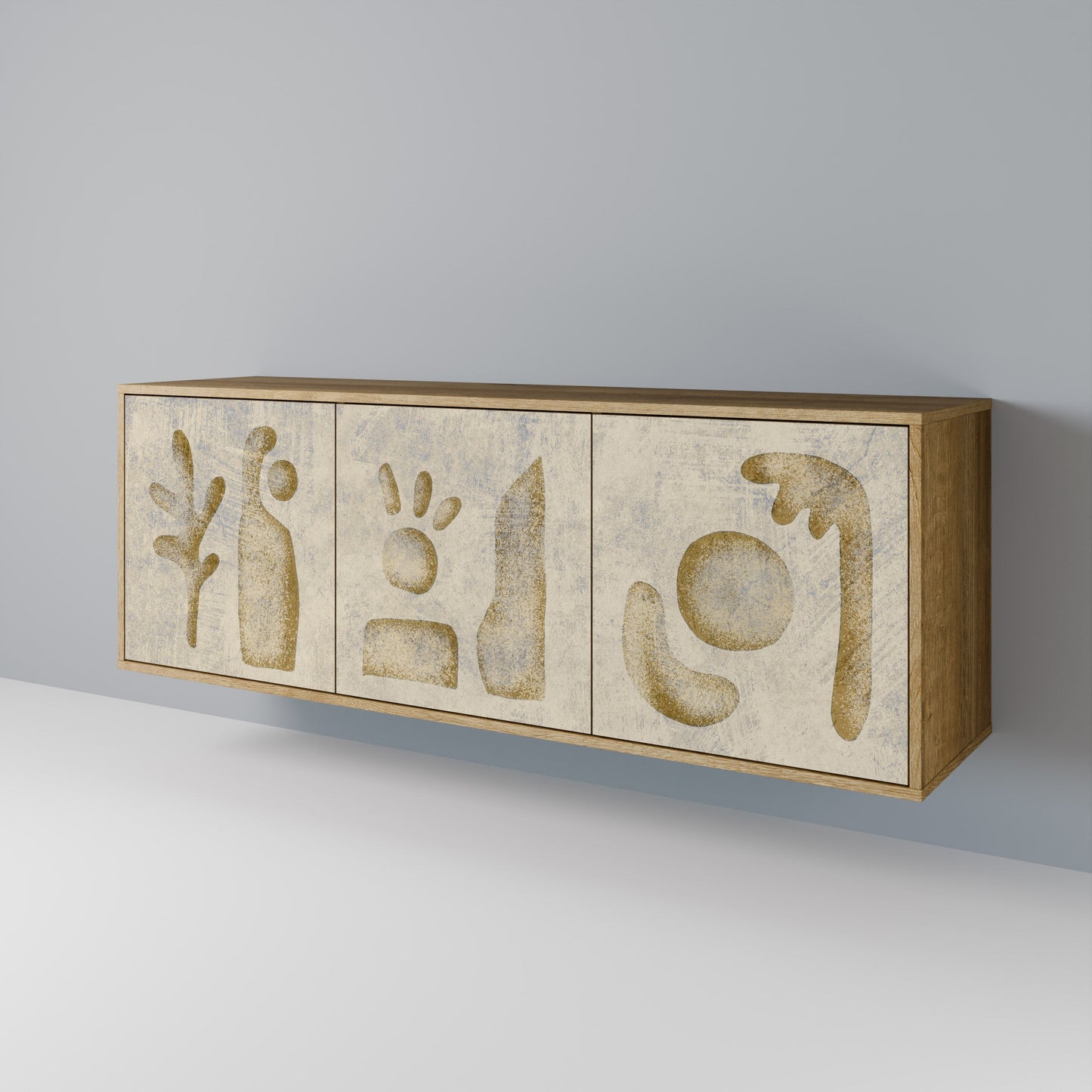 Credenza a 3 ante SAND SCULPTURES in effetto rovere