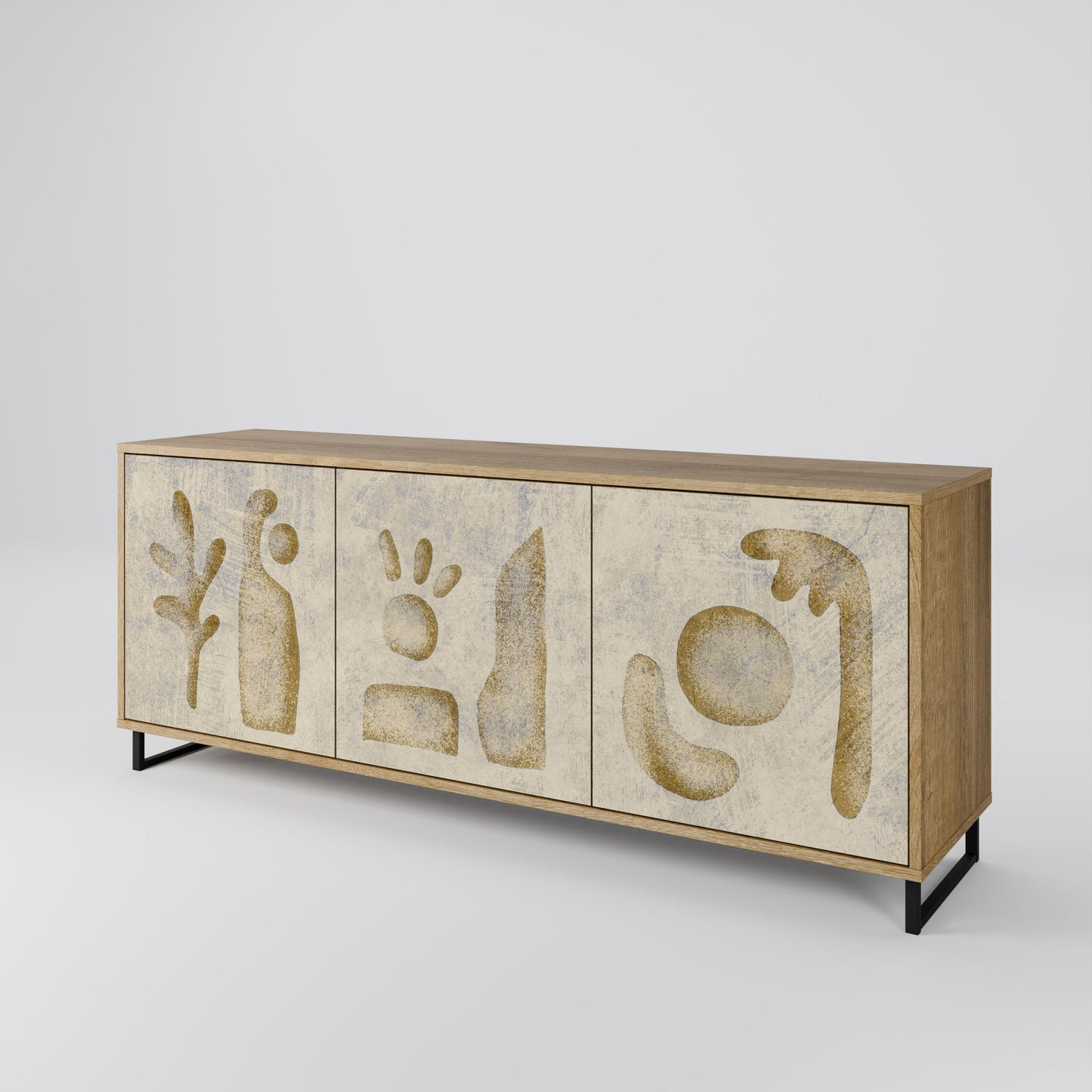 Credenza a 3 ante SAND SCULPTURES in effetto rovere