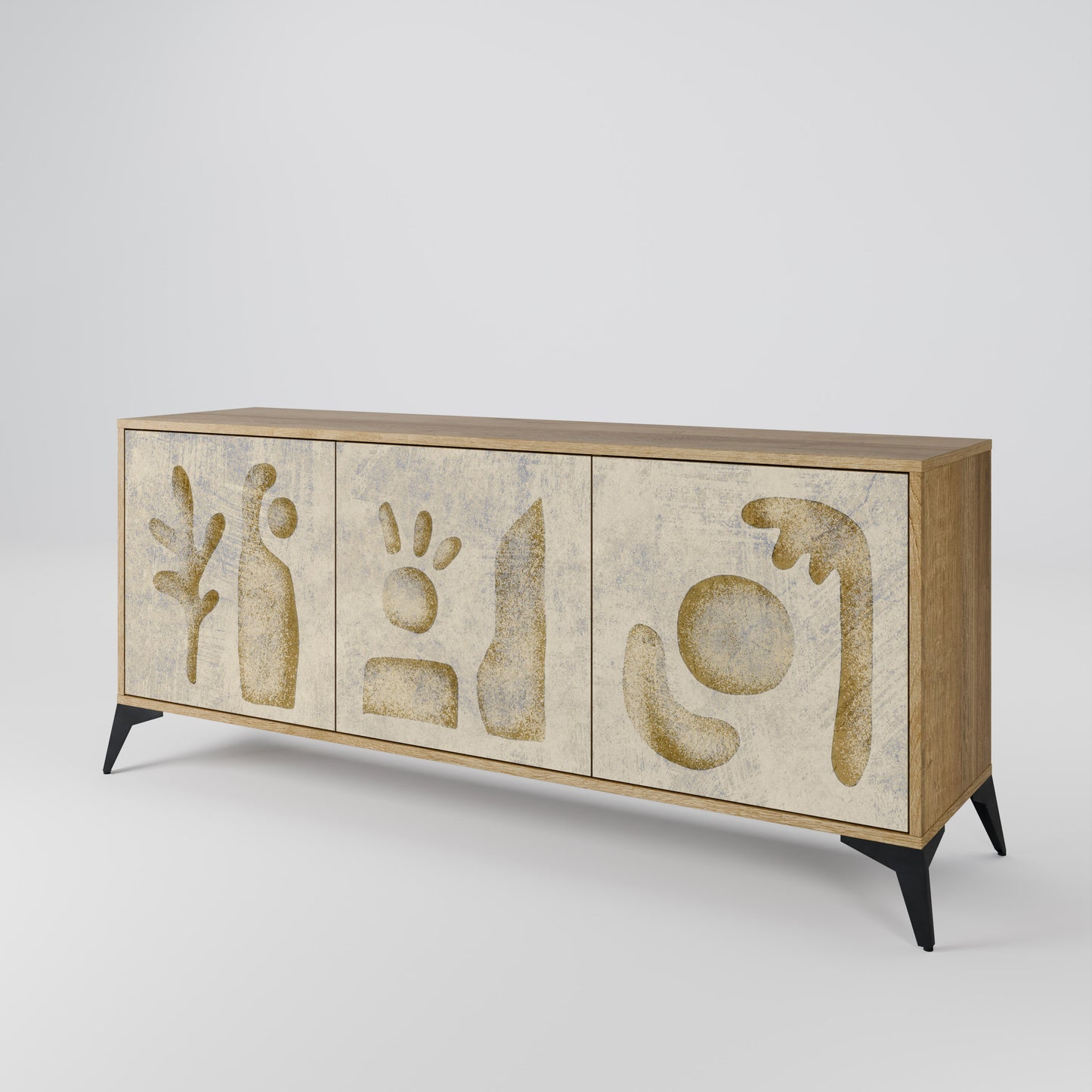 Credenza a 3 ante SAND SCULPTURES in effetto rovere