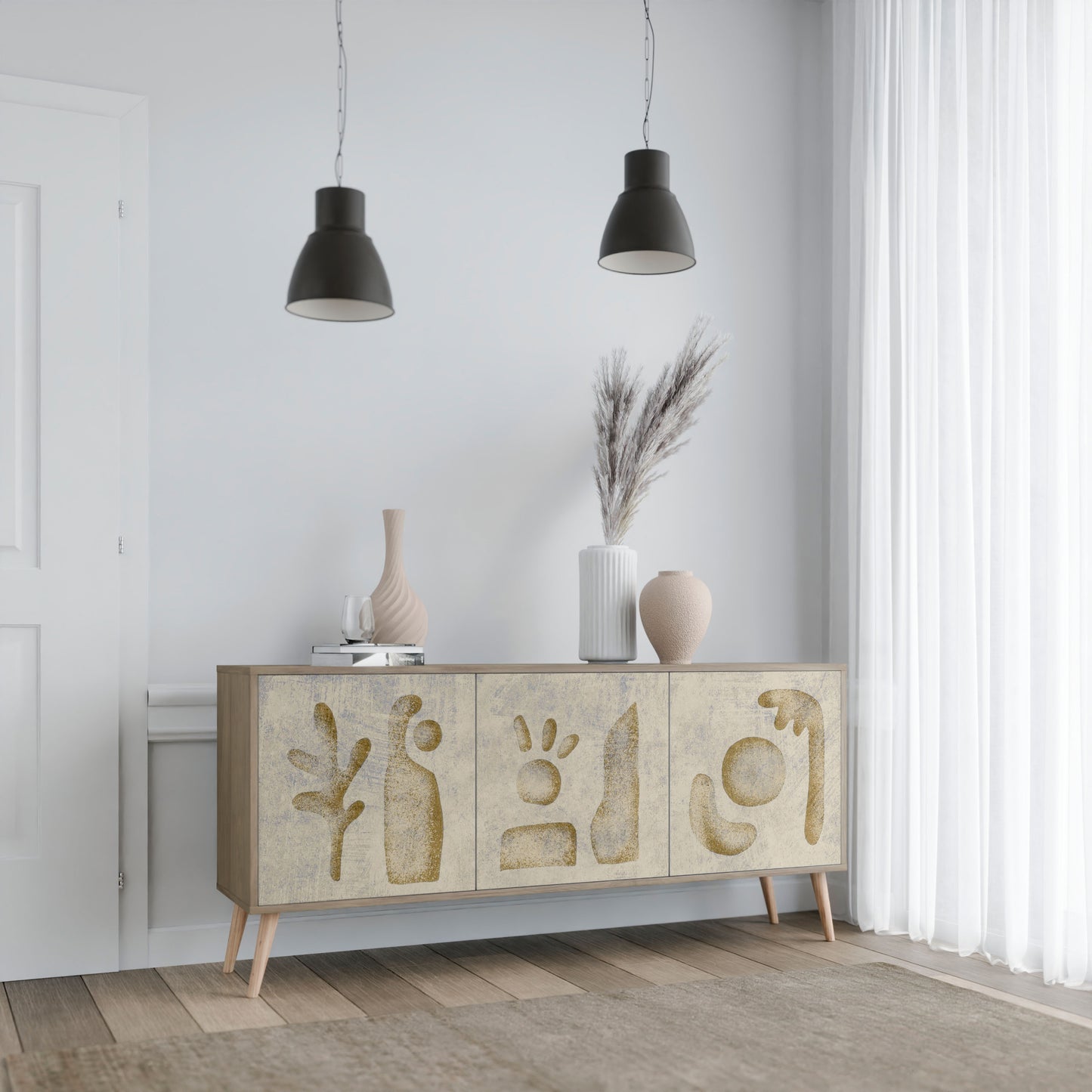 Credenza a 3 ante SAND SCULPTURES in effetto rovere
