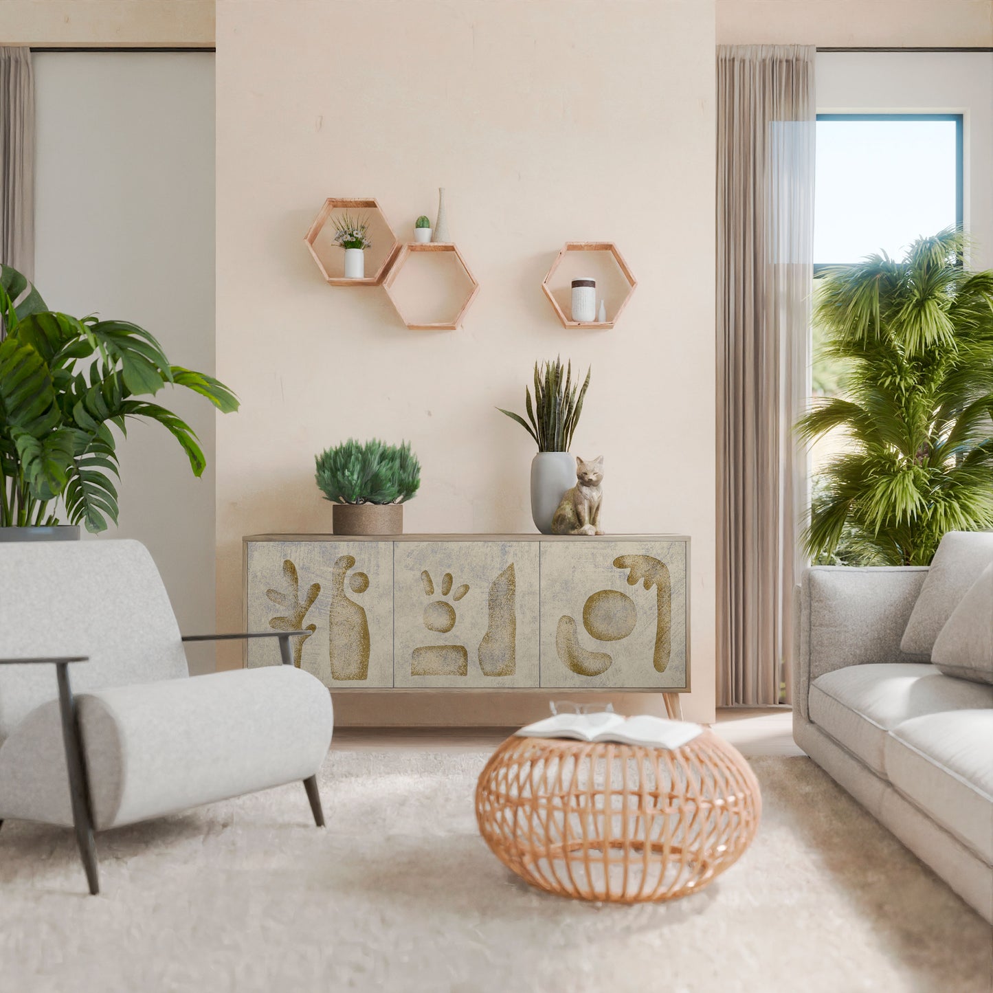 Credenza a 3 ante SAND SCULPTURES in effetto rovere