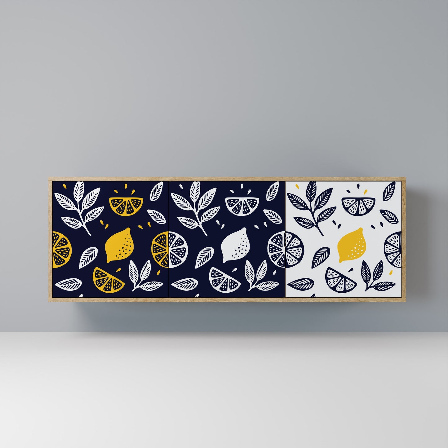 Credenza a 3 ante CITRUS BLACK AND WHITE in effetto rovere