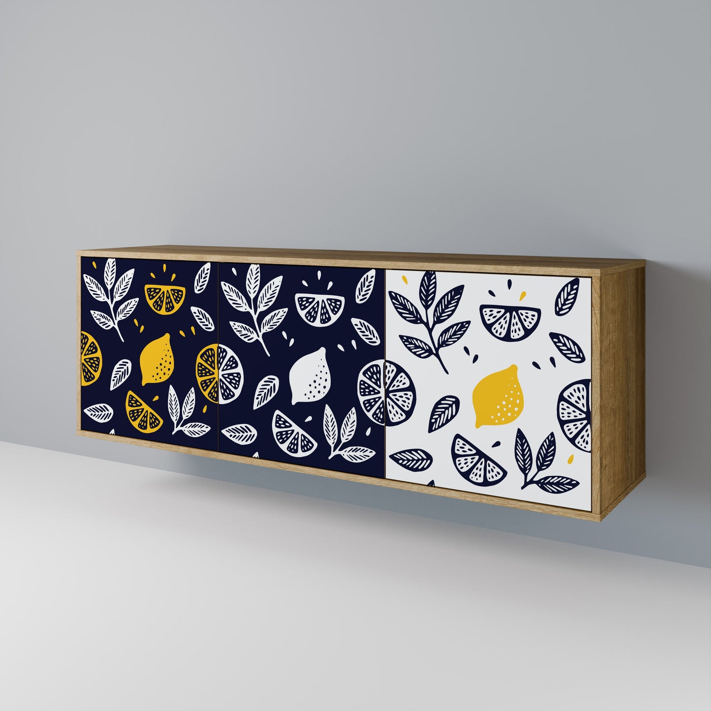 Credenza a 3 ante CITRUS BLACK AND WHITE in effetto rovere