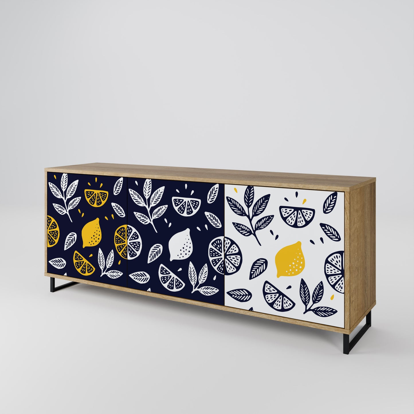 Credenza a 3 ante CITRUS BLACK AND WHITE in effetto rovere