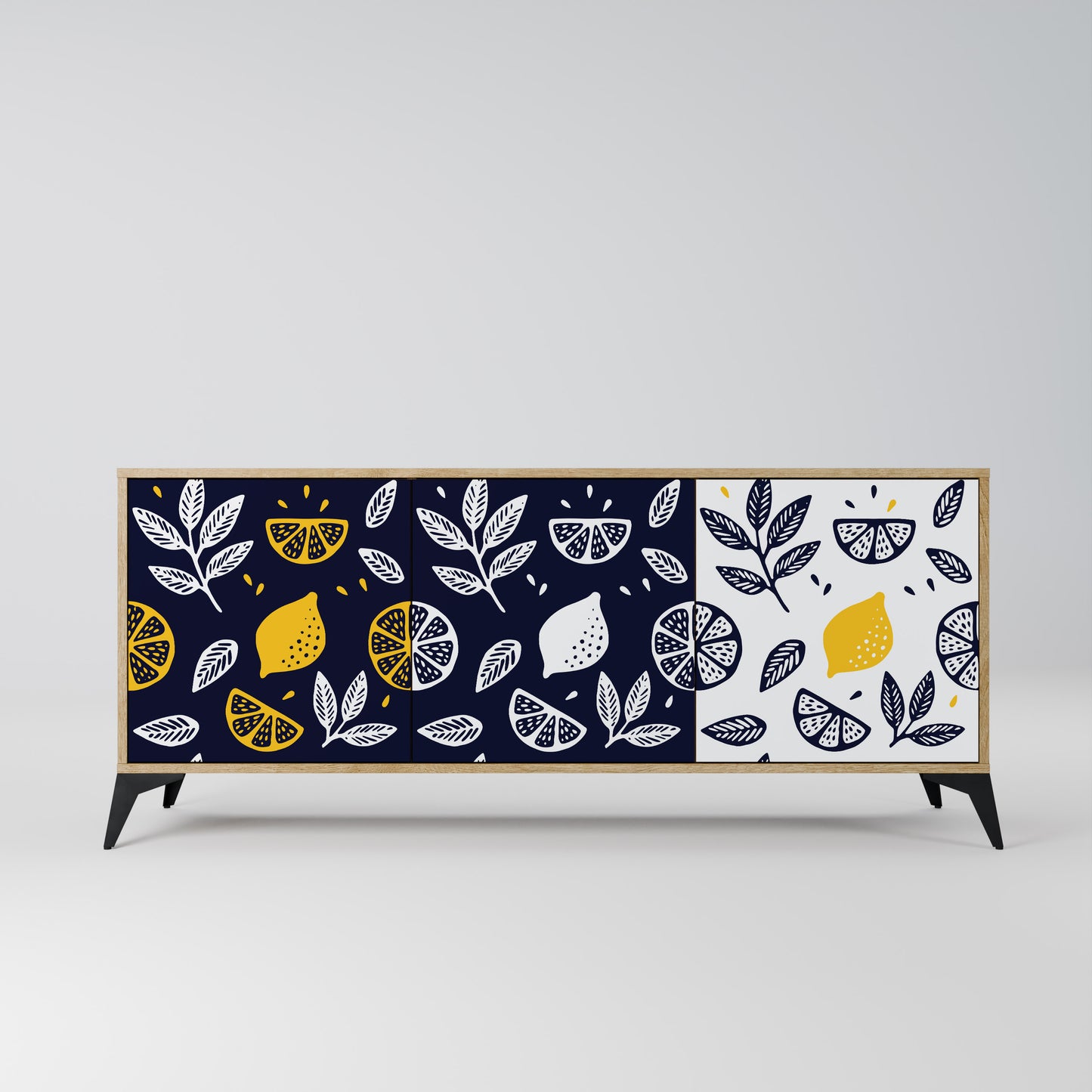 Credenza a 3 ante CITRUS BLACK AND WHITE in effetto rovere