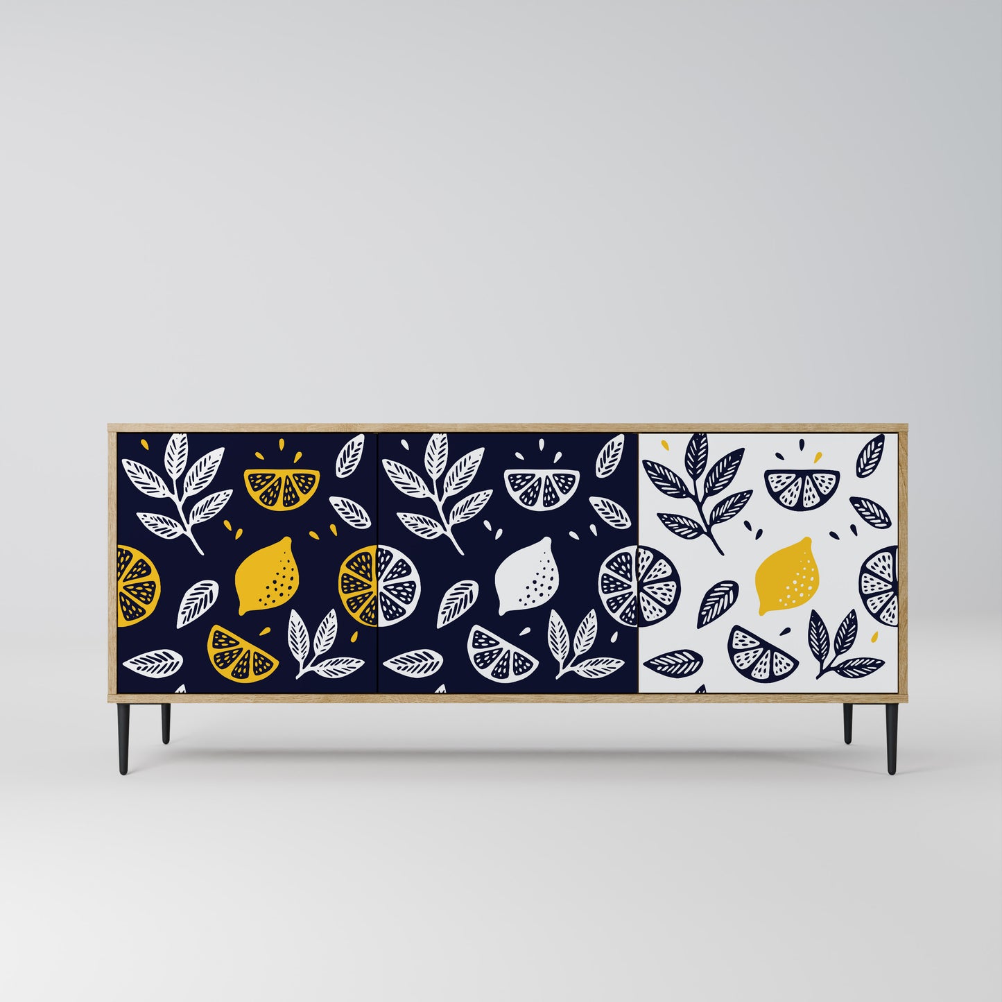 Credenza a 3 ante CITRUS BLACK AND WHITE in effetto rovere