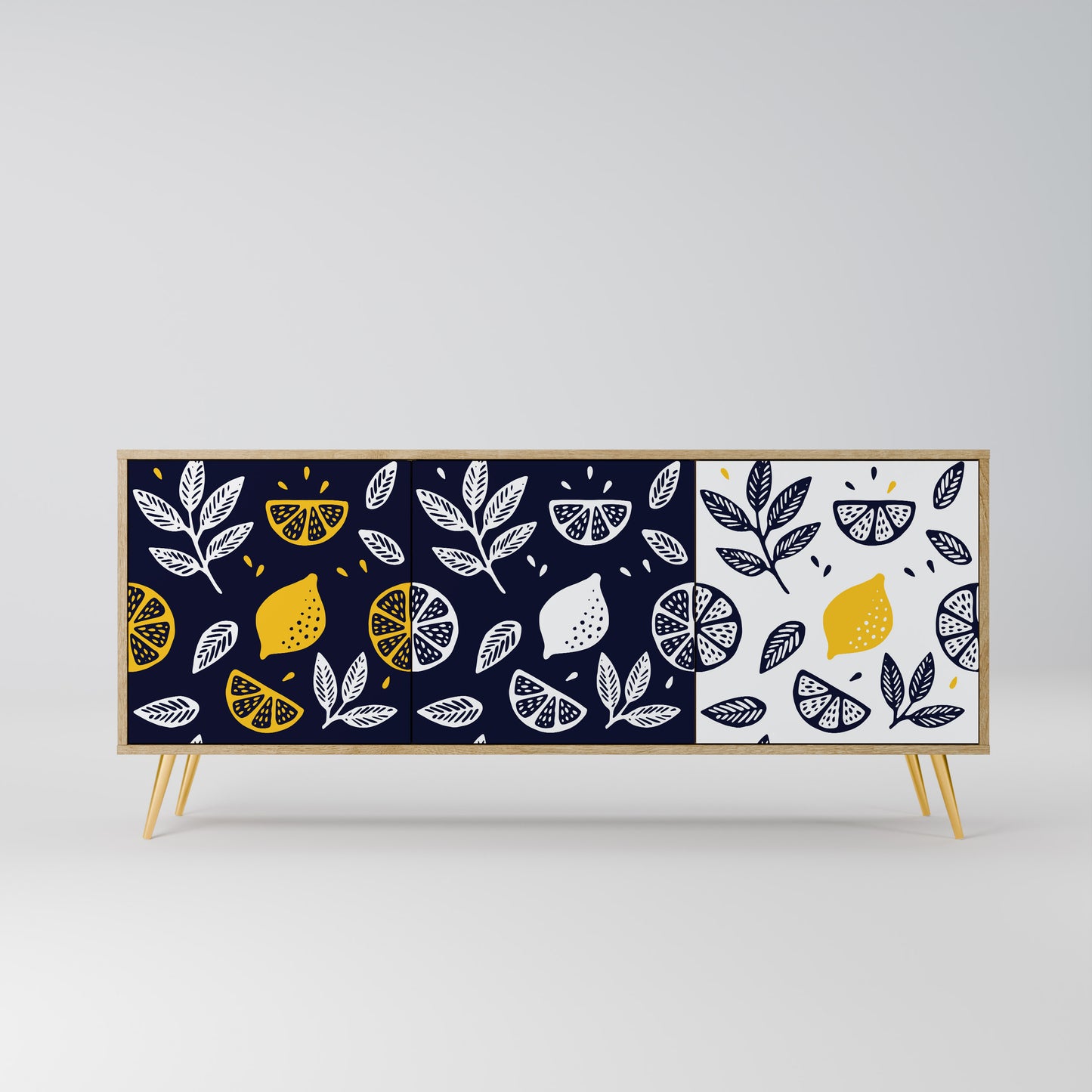 Credenza a 3 ante CITRUS BLACK AND WHITE in effetto rovere