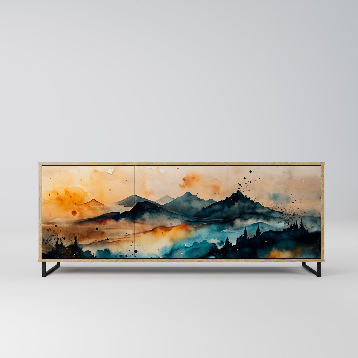 OMINOUS MOUNTAINS 3-Door Sideboard in Oak Effect