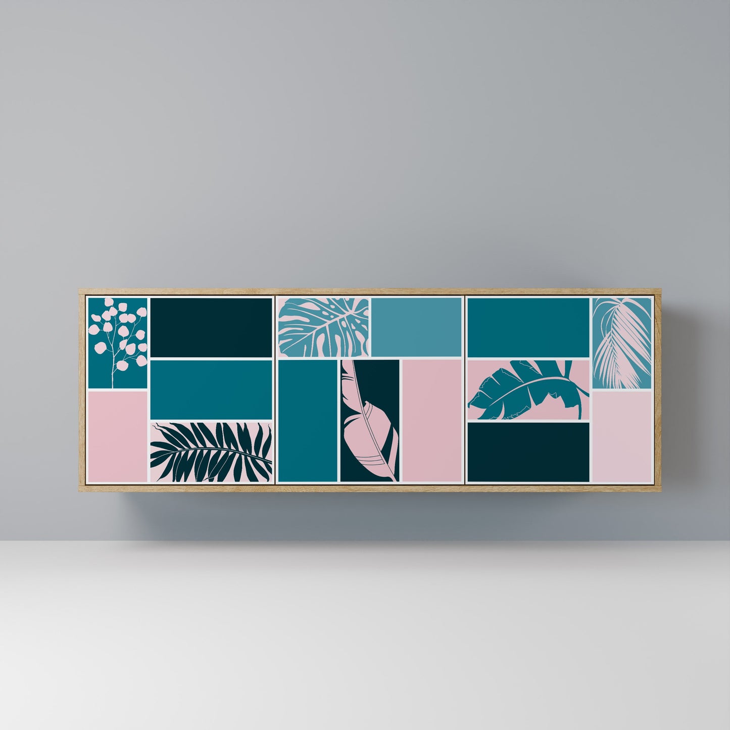 COMBINAZIONE DI FORME Credenza a 3 ante effetto rovere