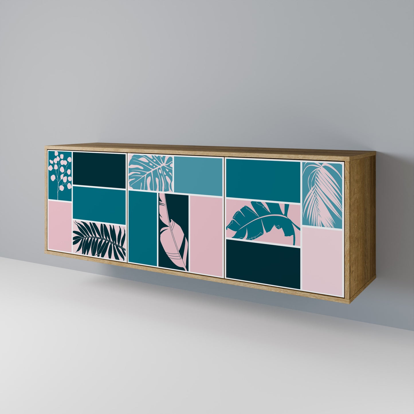COMBINAZIONE DI FORME Credenza a 3 ante effetto rovere
