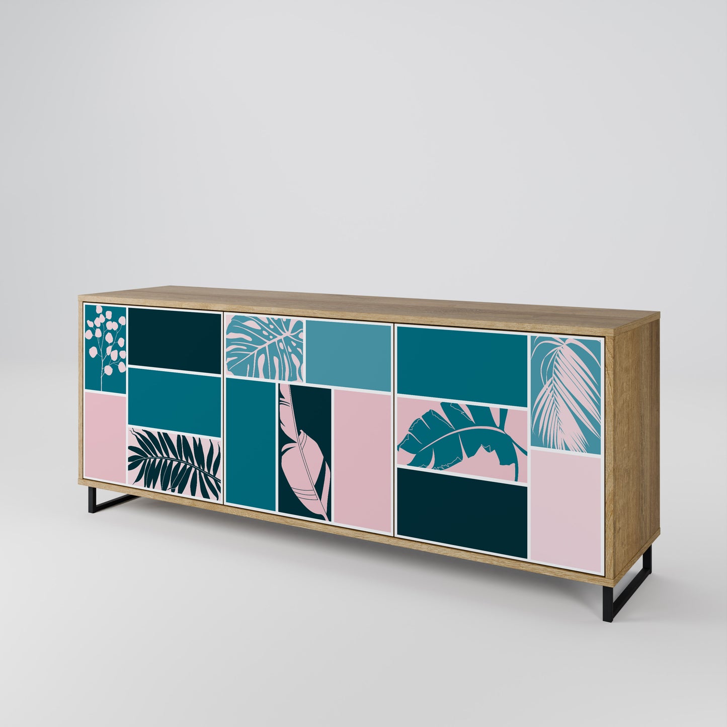 COMBINAZIONE DI FORME Credenza a 3 ante effetto rovere
