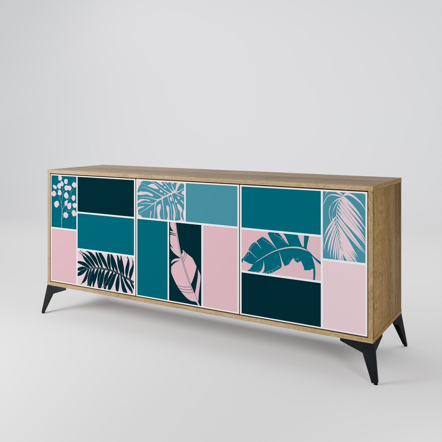 COMBINAZIONE DI FORME Credenza a 3 ante effetto rovere