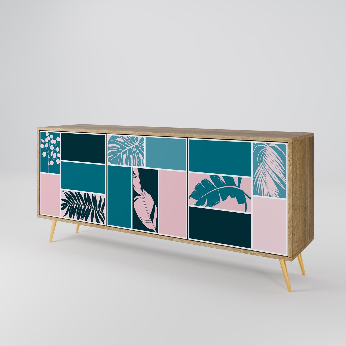 COMBINAZIONE DI FORME Credenza a 3 ante effetto rovere