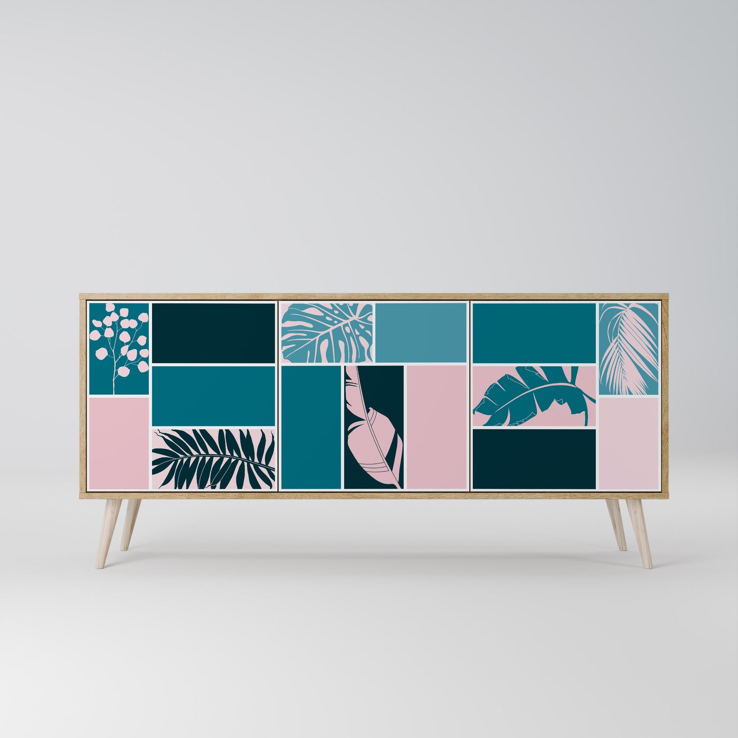 COMBINAZIONE DI FORME Credenza a 3 ante effetto rovere