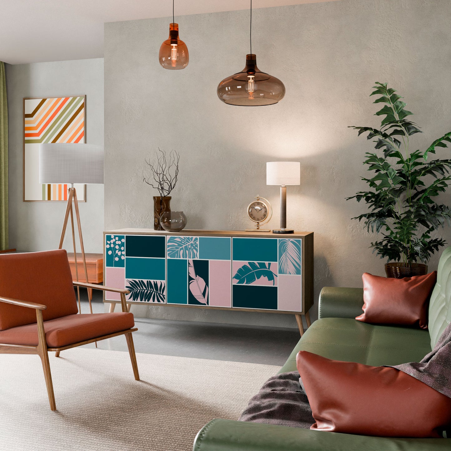 COMBINAZIONE DI FORME Credenza a 3 ante effetto rovere