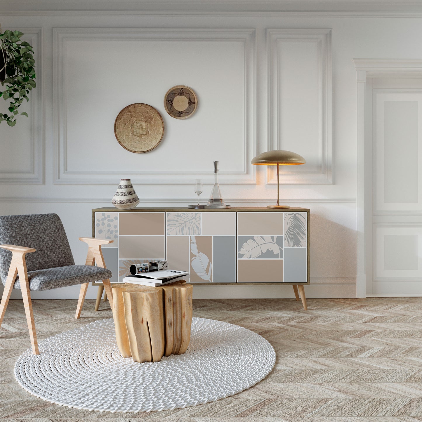 TROPICAL SHAPES 3-Door Sideboard in Oak Effect