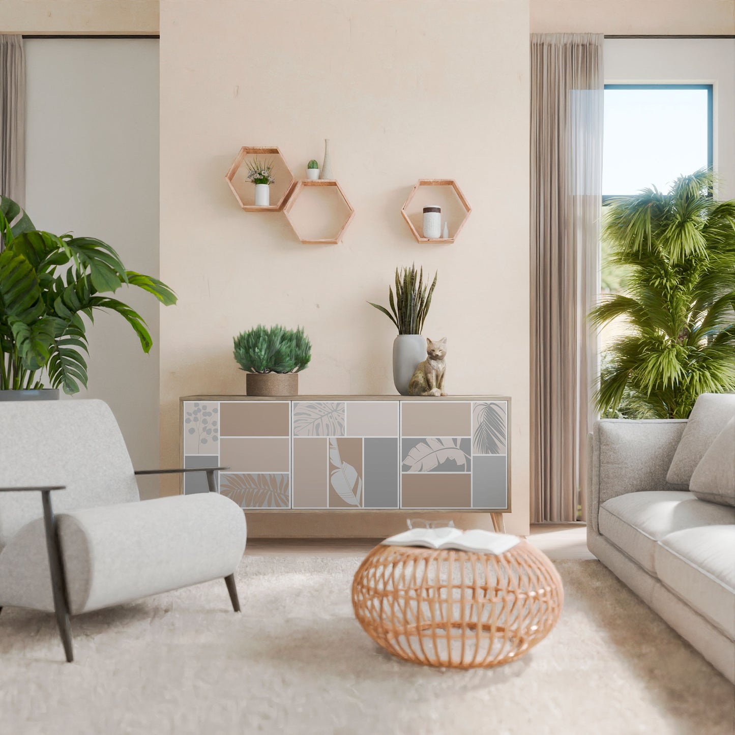 TROPICAL SHAPES 3-Door Sideboard in Oak Effect