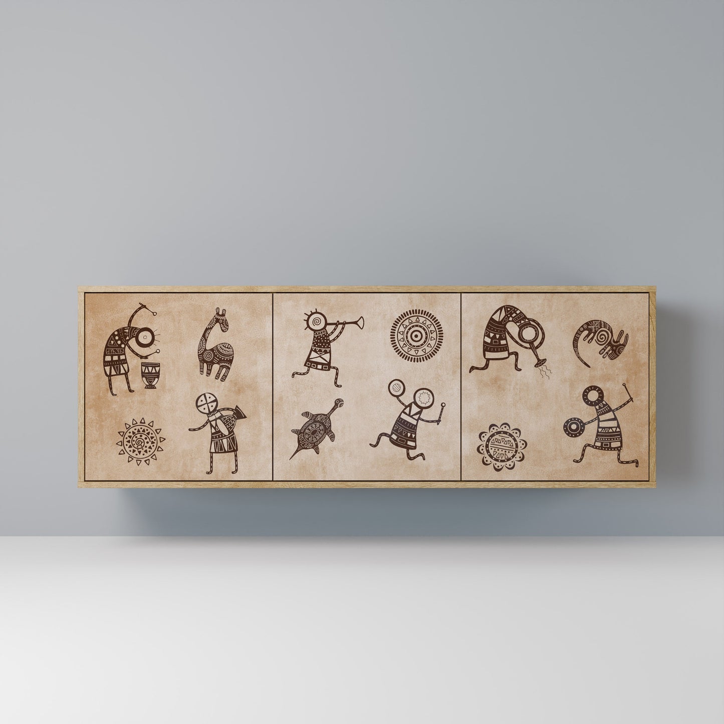 Credenza a 3 ante in stile africano effetto rovere