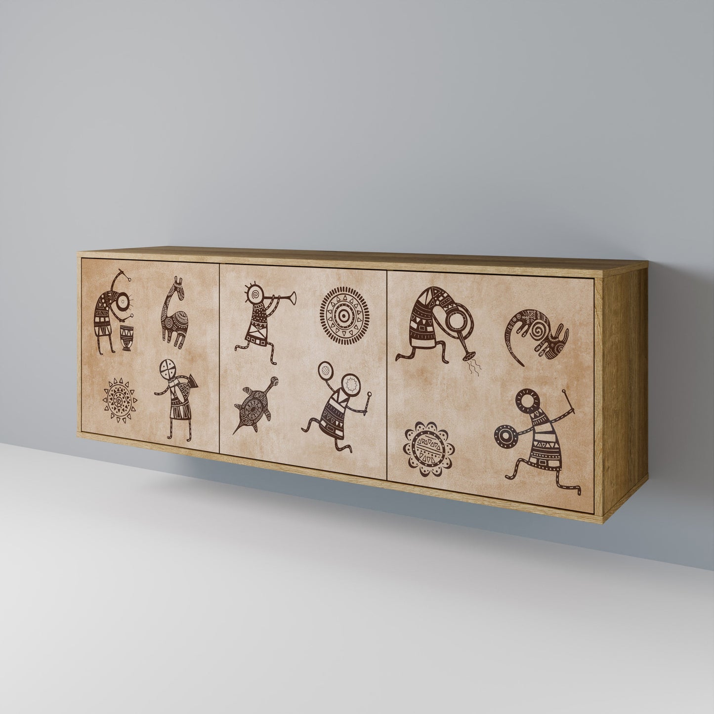 Credenza a 3 ante in stile africano effetto rovere