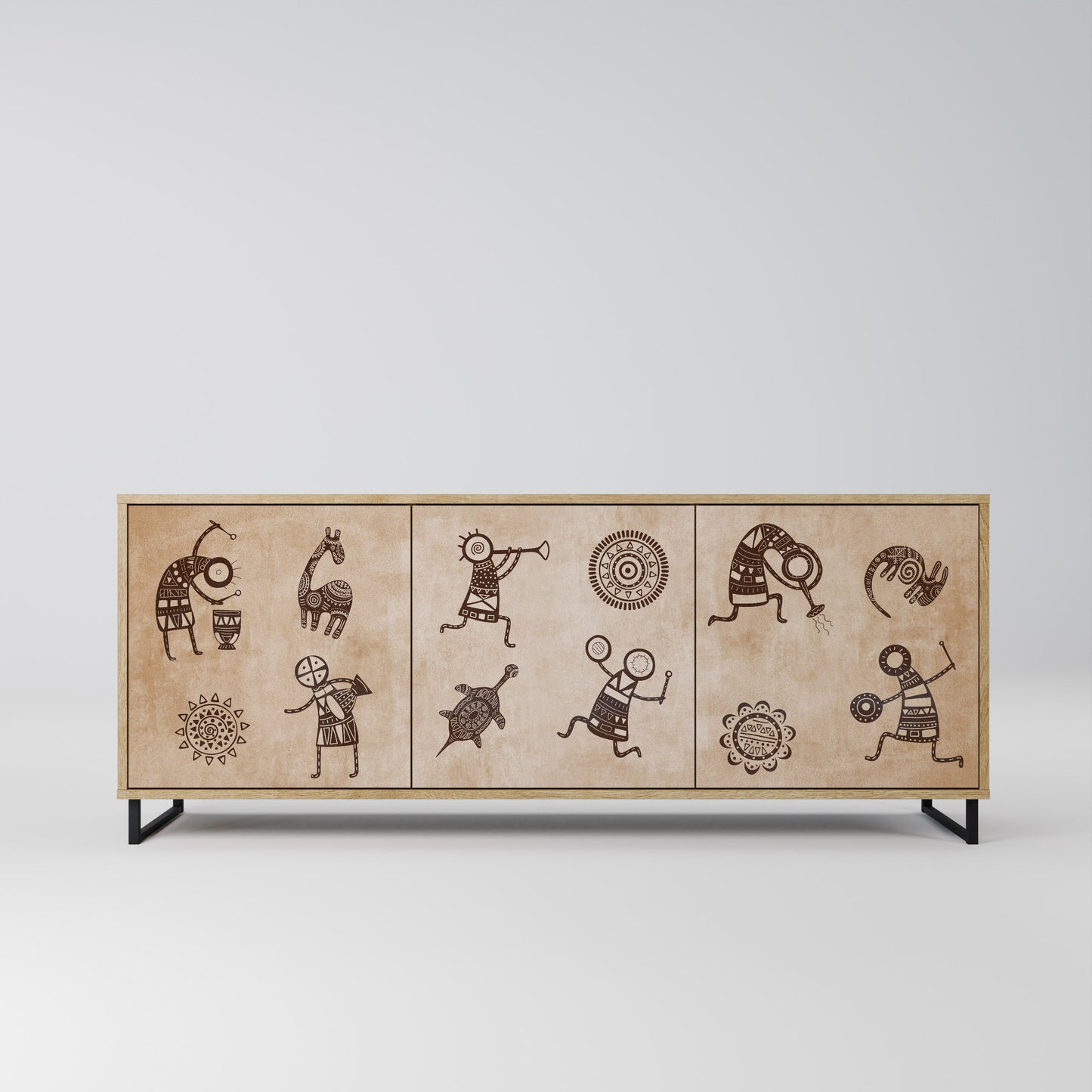 Credenza a 3 ante in stile africano effetto rovere