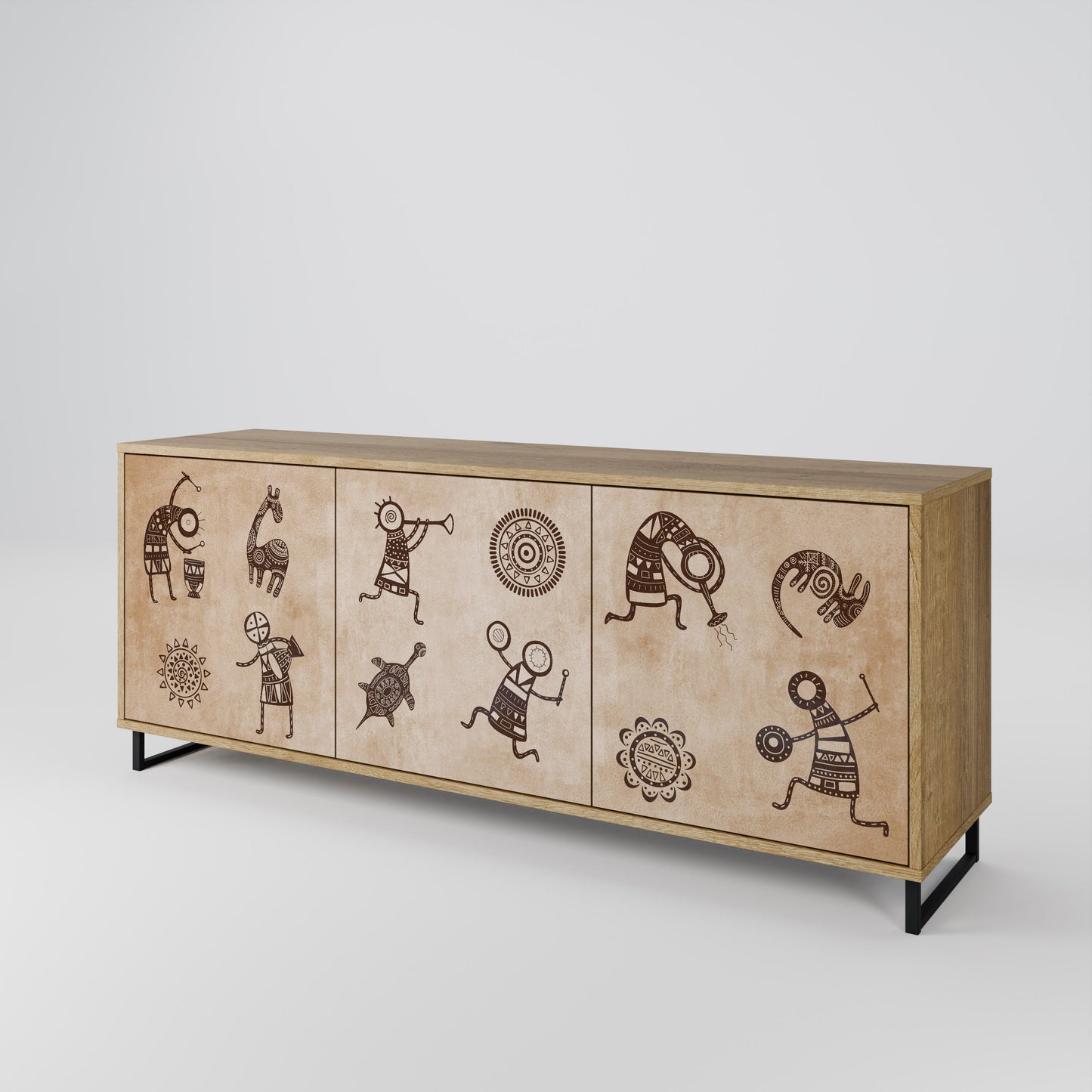 Credenza a 3 ante in stile africano effetto rovere