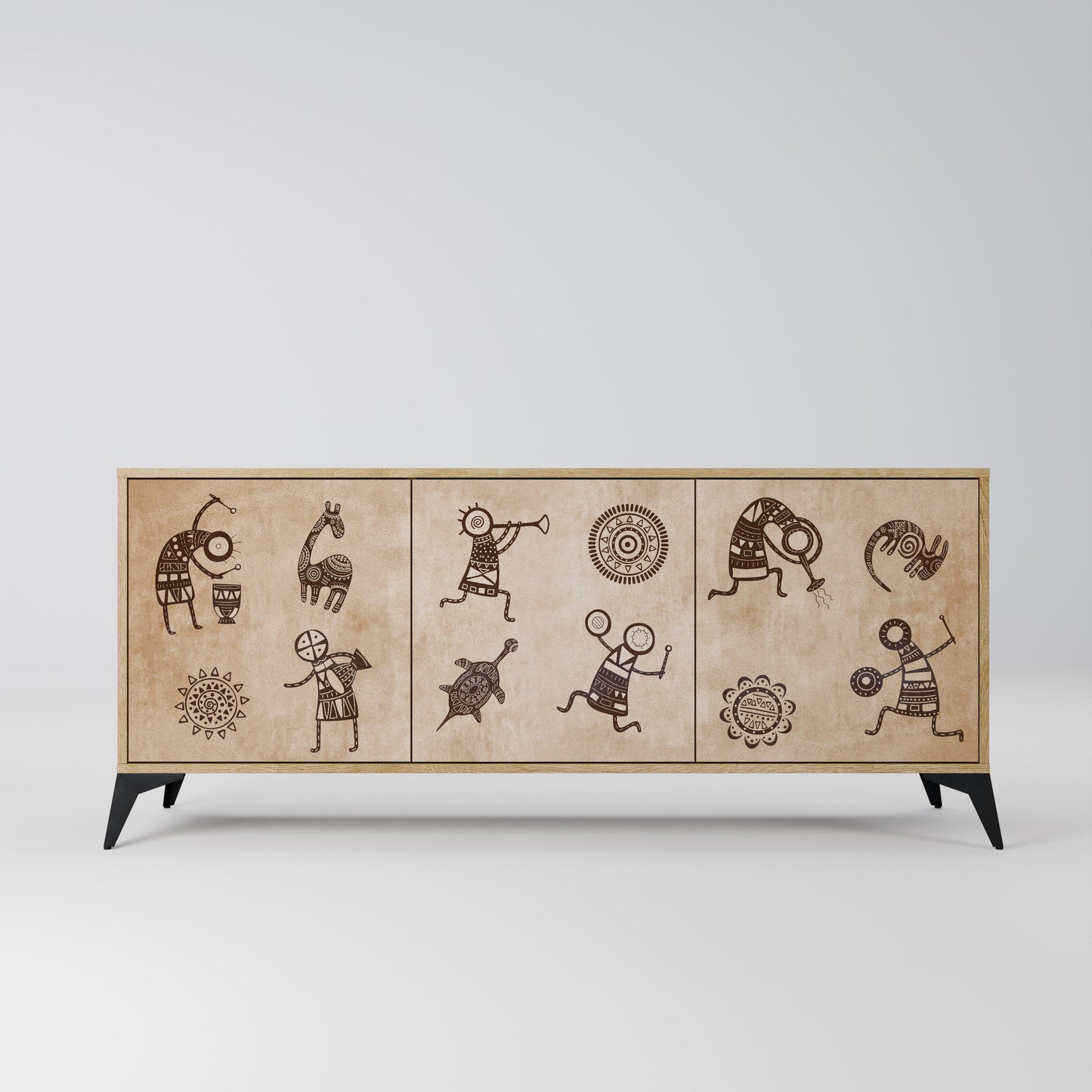 Credenza a 3 ante in stile africano effetto rovere