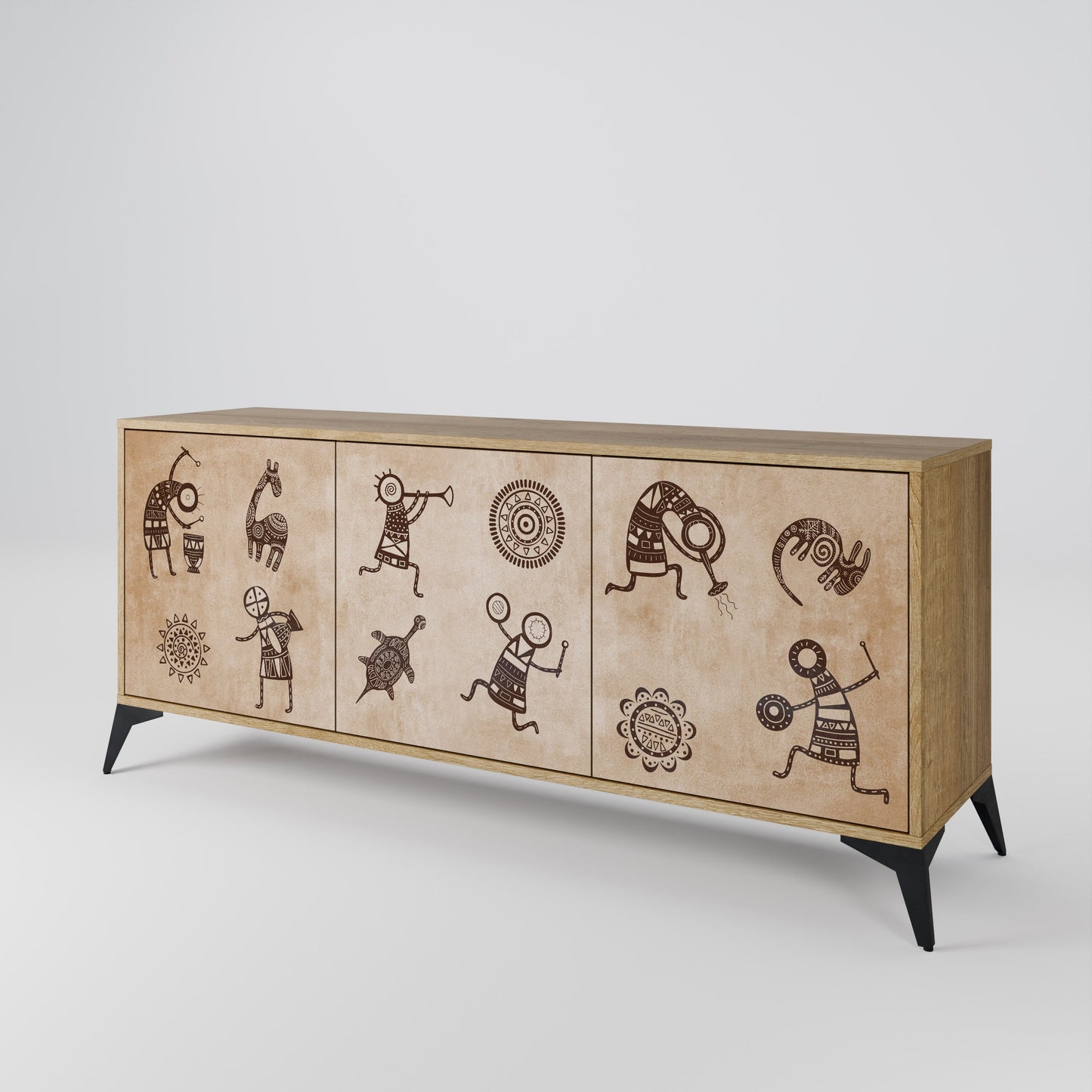 Credenza a 3 ante in stile africano effetto rovere