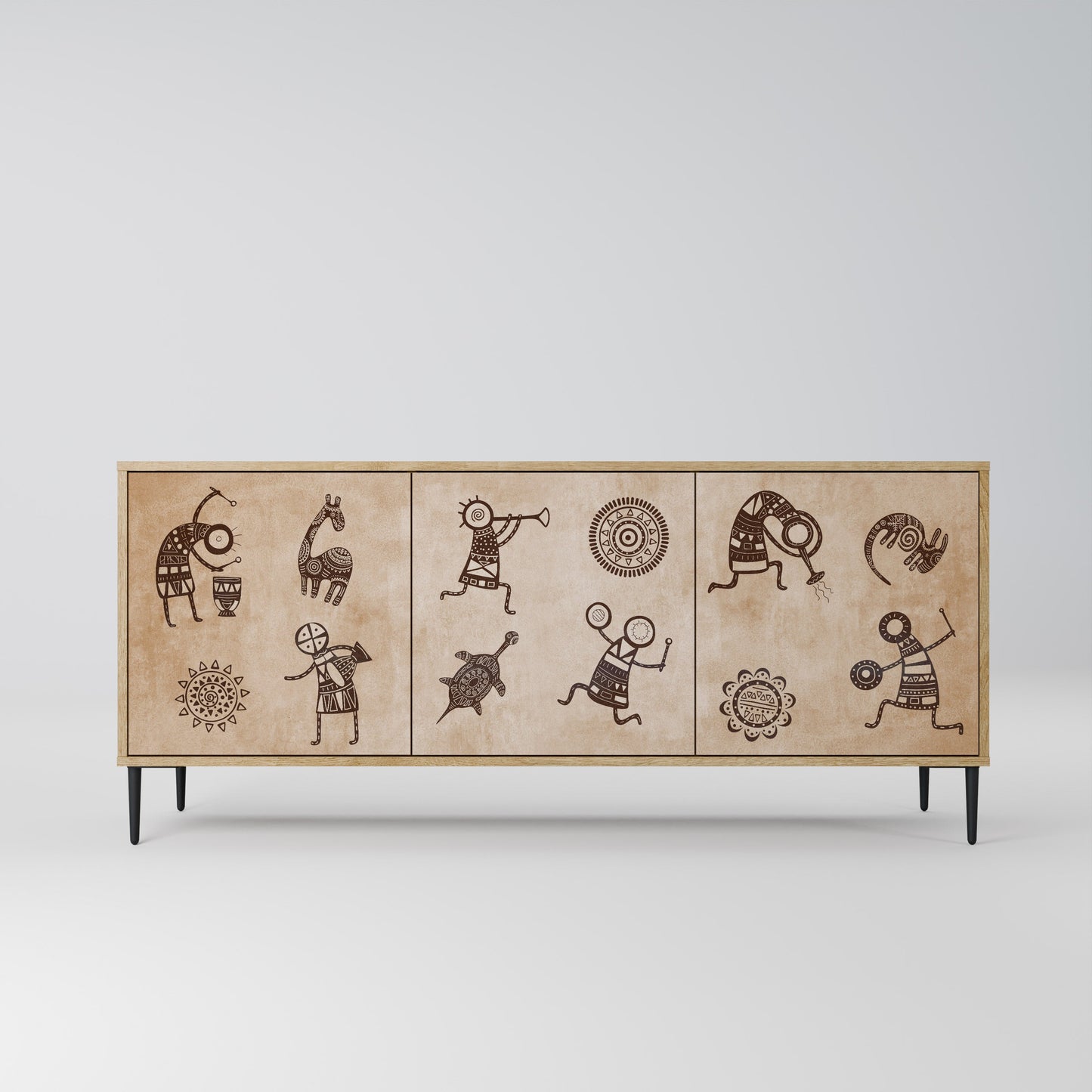 Credenza a 3 ante in stile africano effetto rovere
