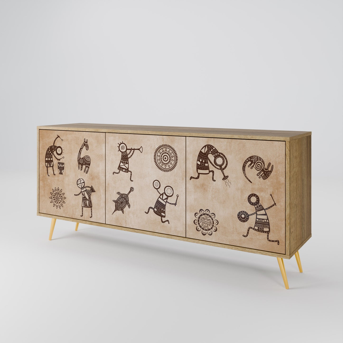 Credenza a 3 ante in stile africano effetto rovere