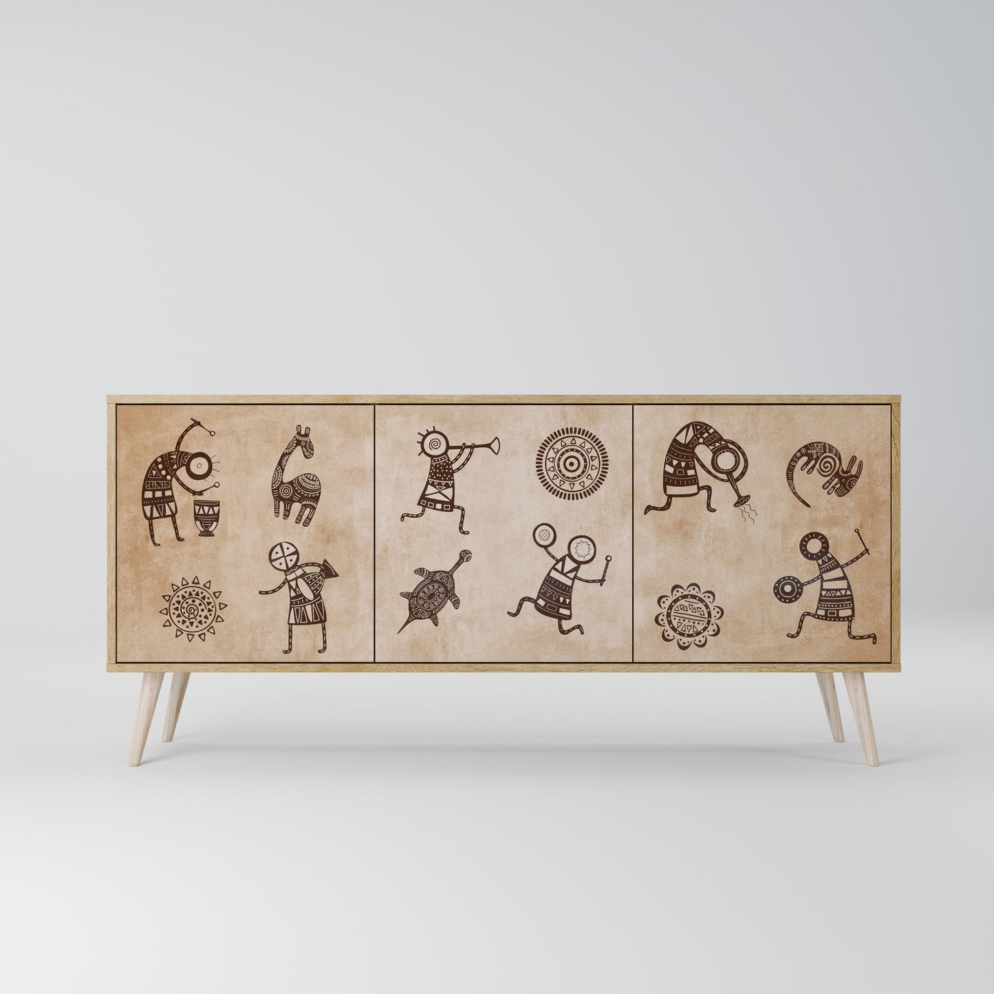 Credenza a 3 ante in stile africano effetto rovere
