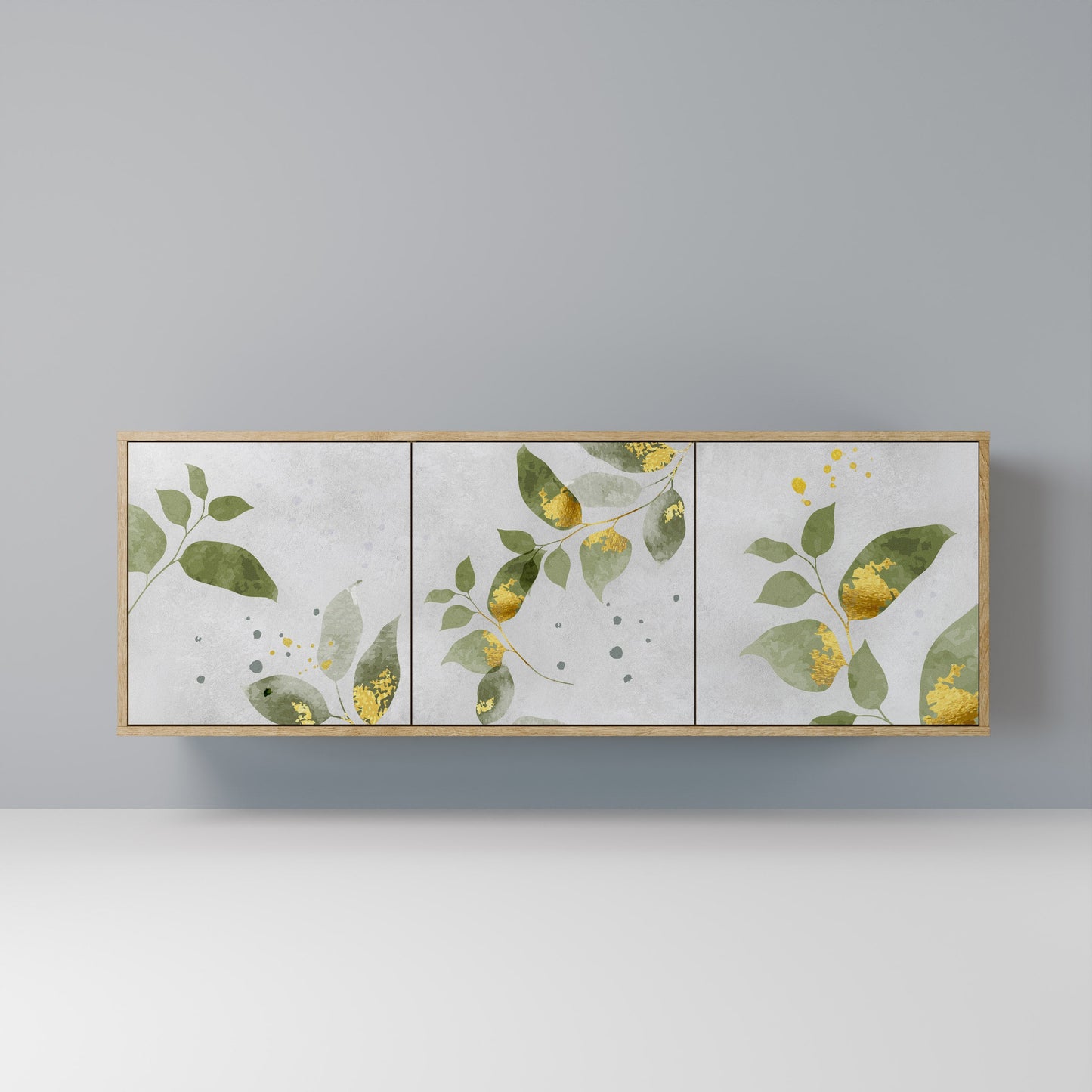 Credenza a 3 ante ELEGANT BOTANICS in effetto rovere