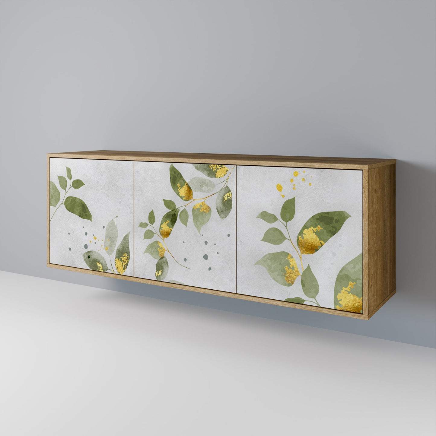 Credenza a 3 ante ELEGANT BOTANICS in effetto rovere