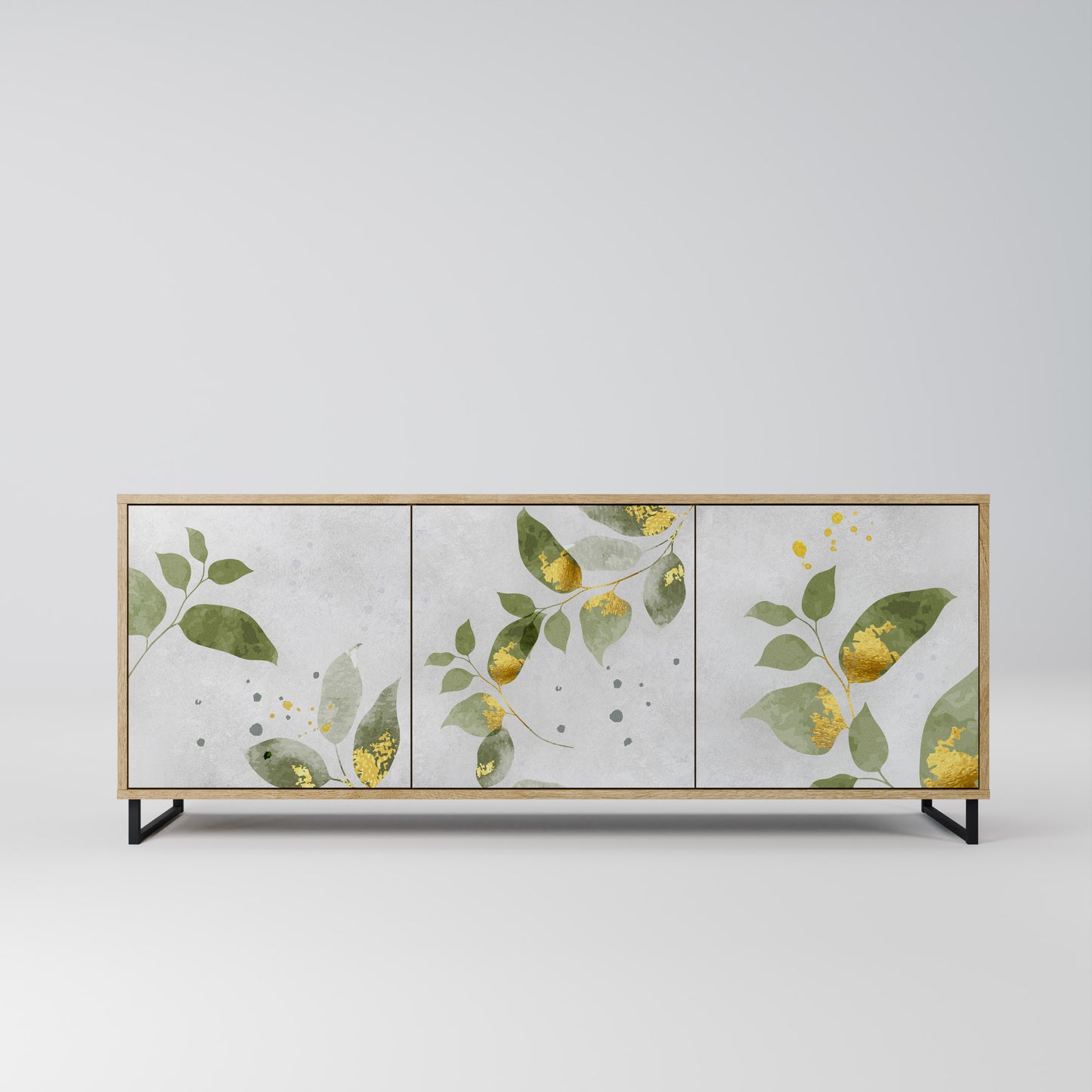 Credenza a 3 ante ELEGANT BOTANICS in effetto rovere