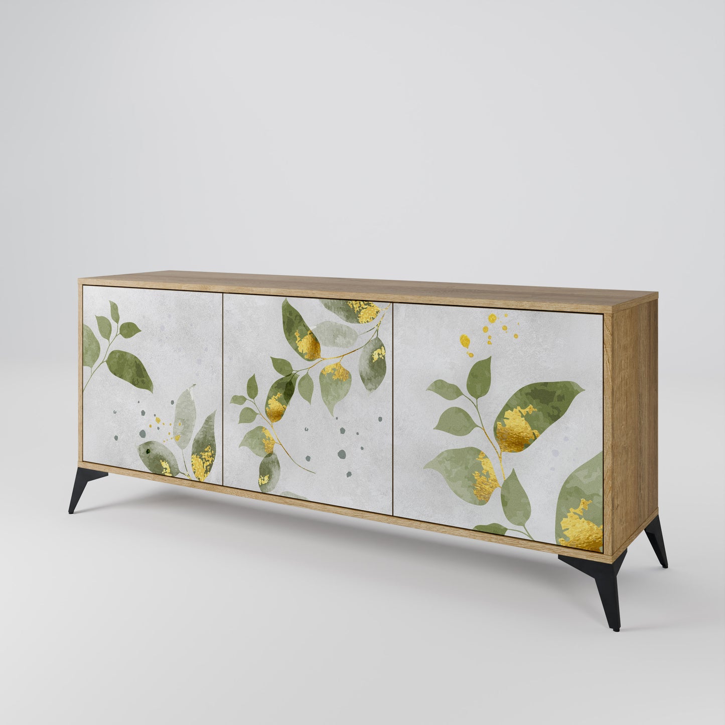 Credenza a 3 ante ELEGANT BOTANICS in effetto rovere
