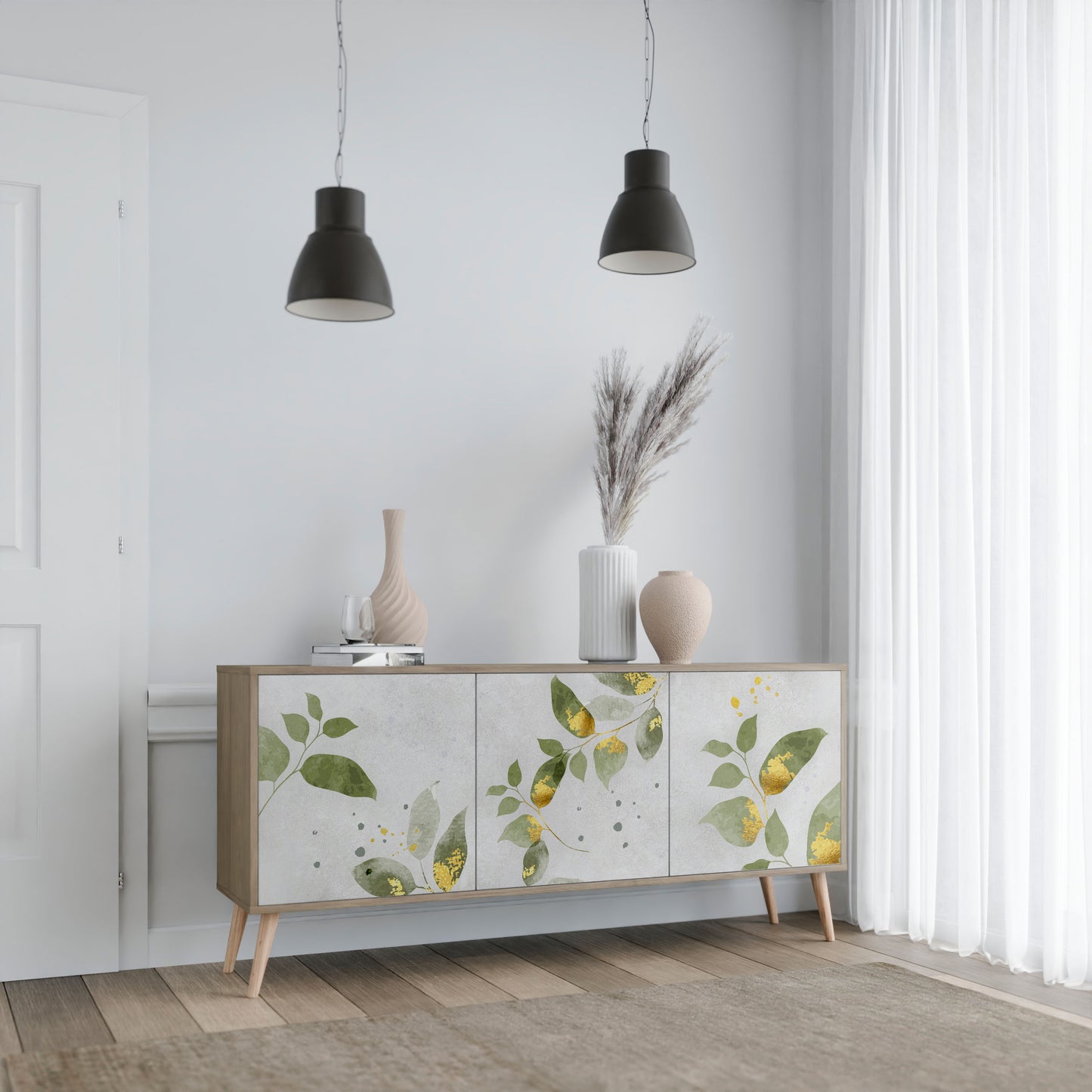 Credenza a 3 ante ELEGANT BOTANICS in effetto rovere
