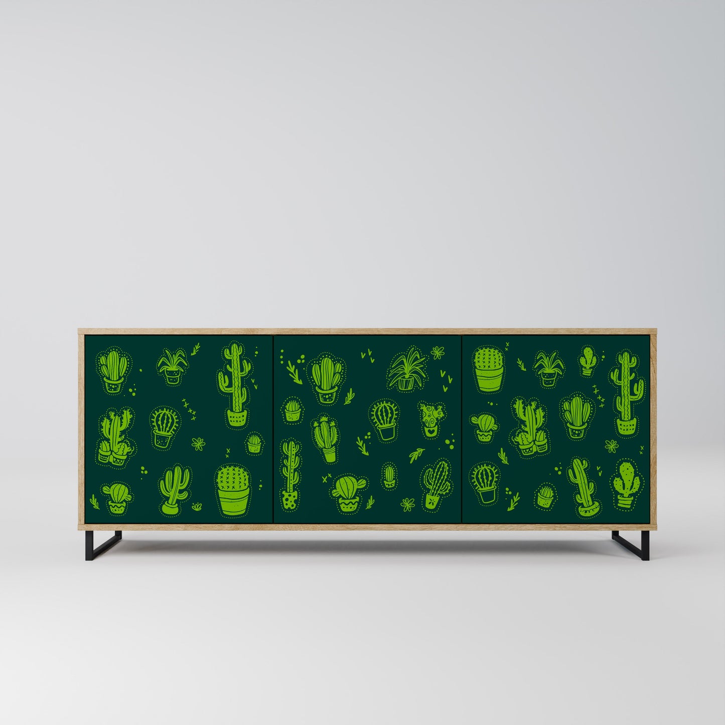 DESERT GREEN 3-Door Sideboard in Oak Effect