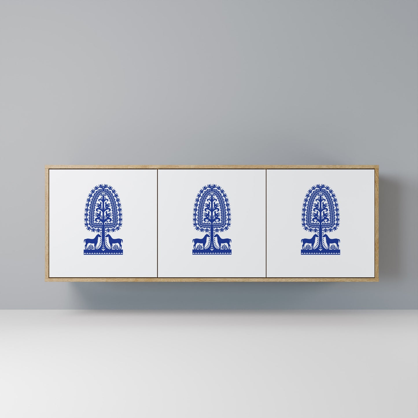 Credenza a 3 ante in stile FOLK ART POLACCO, effetto rovere