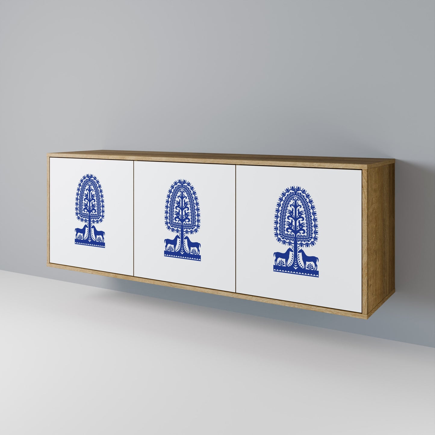 Credenza a 3 ante in stile FOLK ART POLACCO, effetto rovere