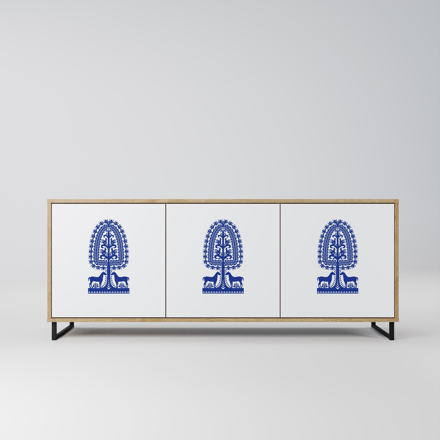 Credenza a 3 ante in stile FOLK ART POLACCO, effetto rovere