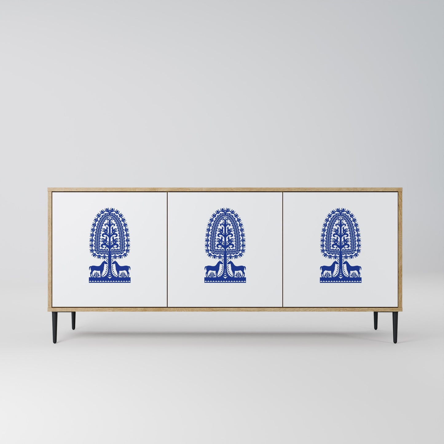 Credenza a 3 ante in stile FOLK ART POLACCO, effetto rovere