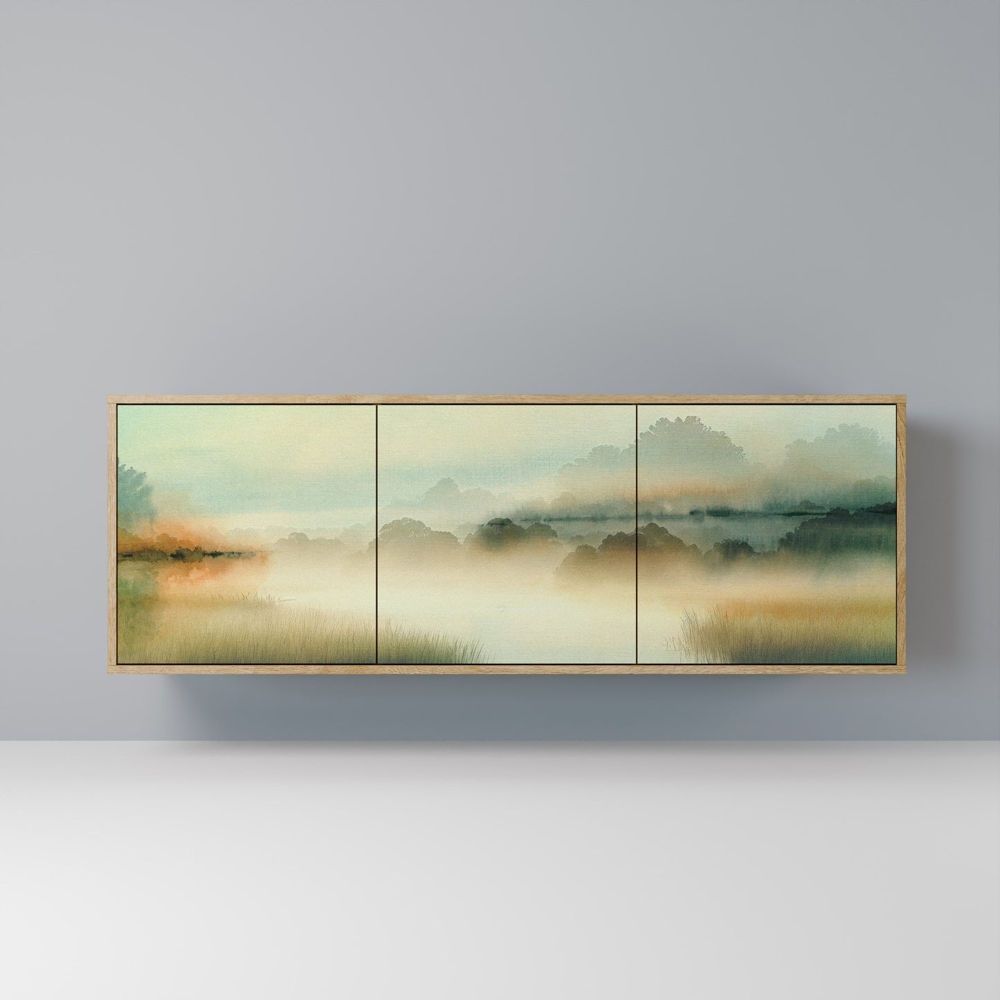 Credenza a 3 ante MORNING BY THE LAKE in effetto rovere