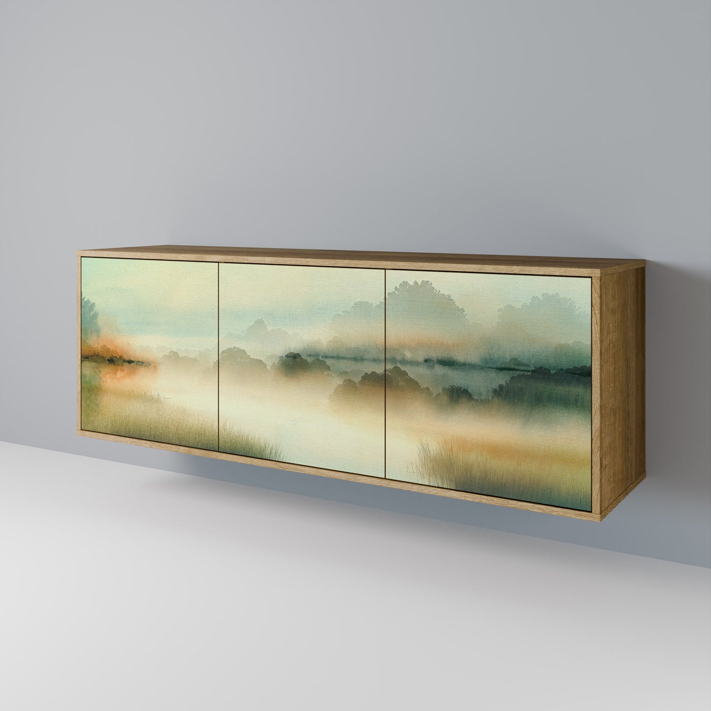 Credenza a 3 ante MORNING BY THE LAKE in effetto rovere