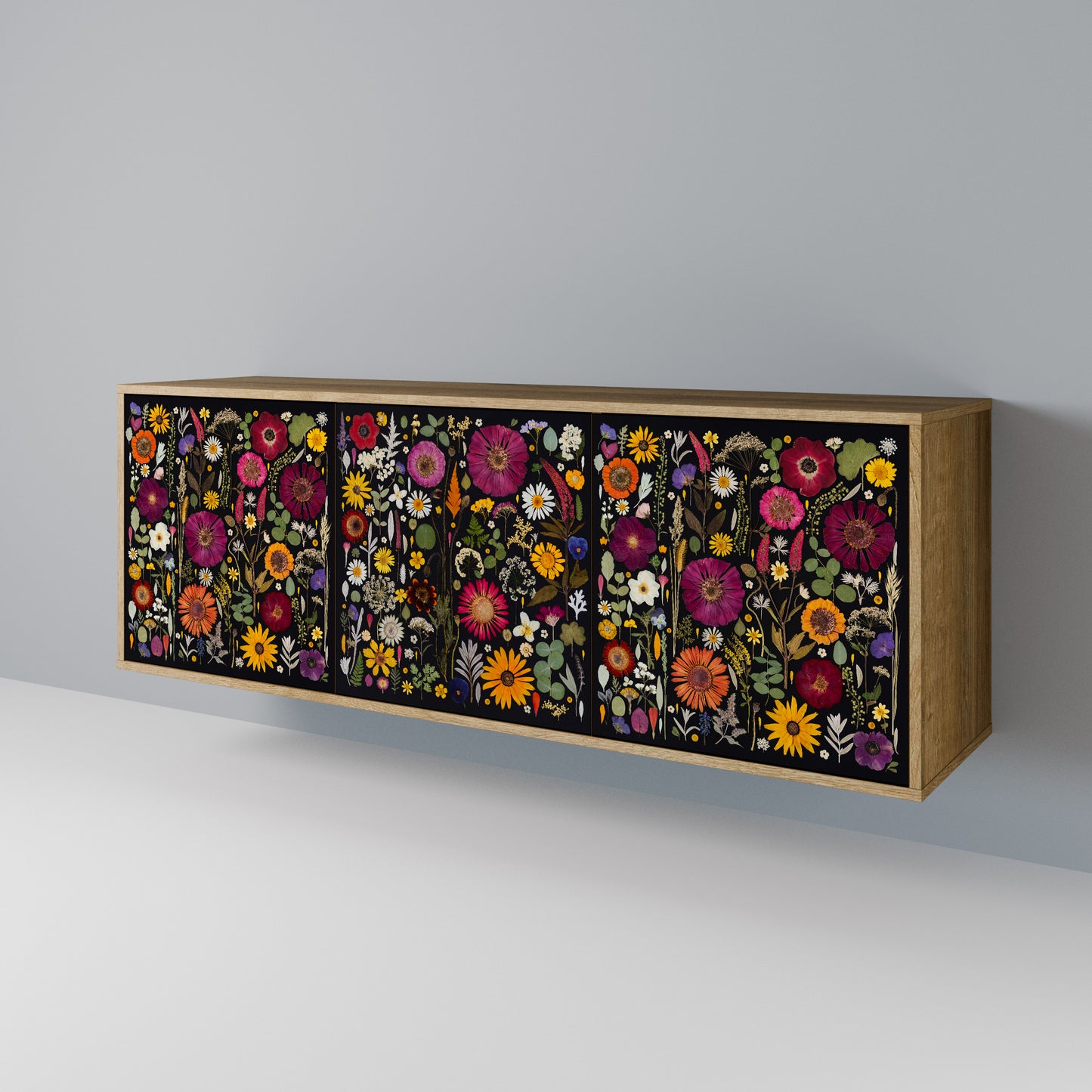 MIDNIGHT GARDEN 3-Door Sideboard in Oak Effect