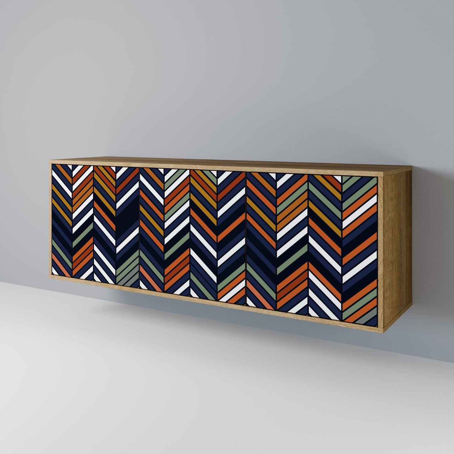 Credenza VIBRANT PATCHWORK a 3 ante in effetto rovere