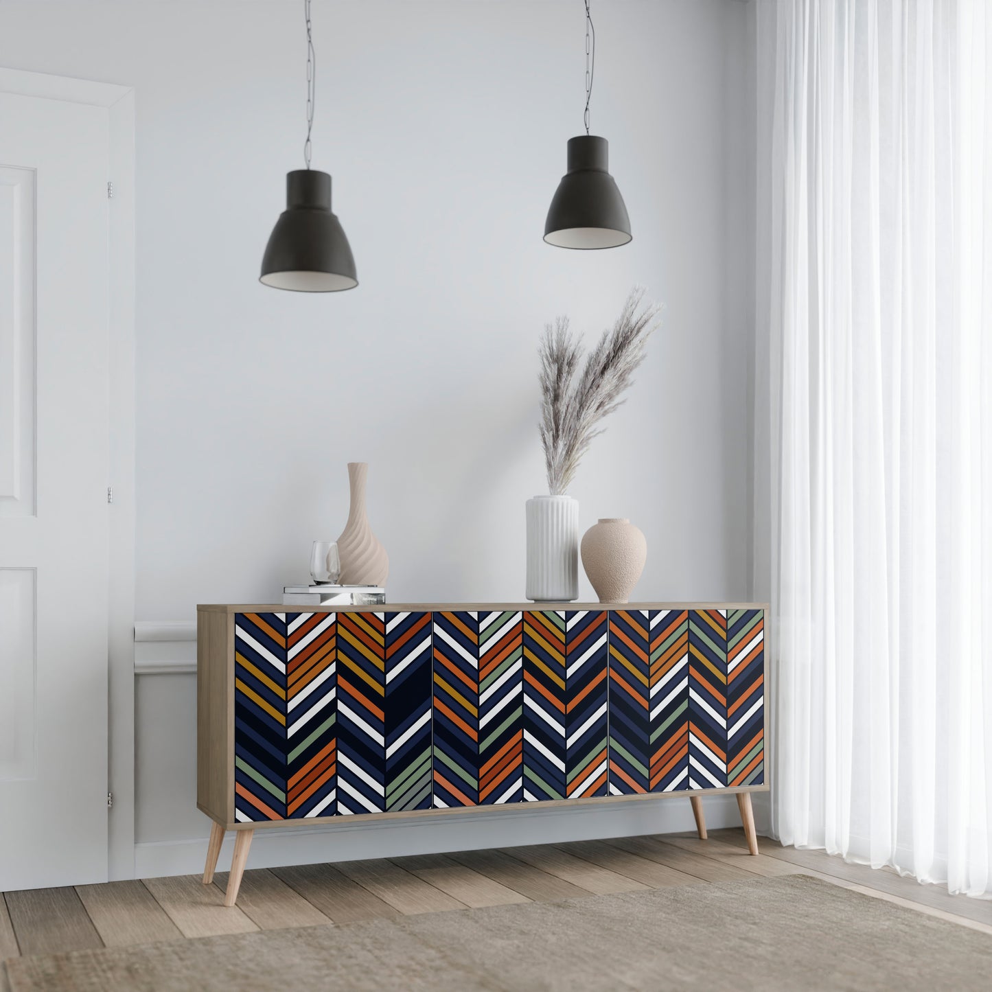 Credenza VIBRANT PATCHWORK a 3 ante in effetto rovere